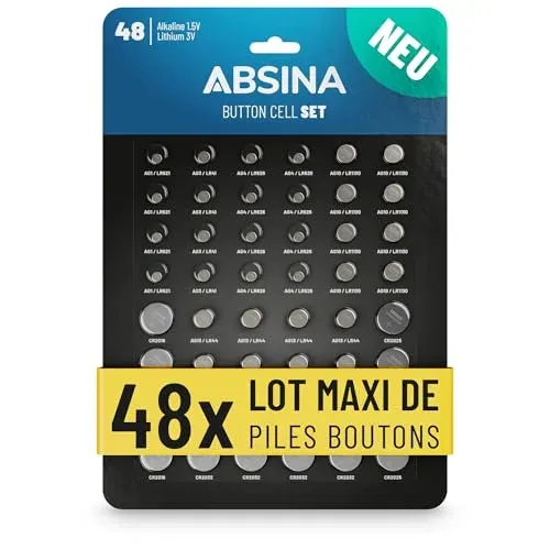 Assortiment de piles bouton ABSINA alcalines et lithium