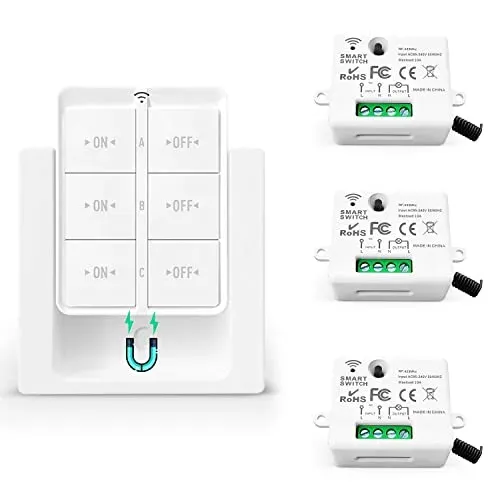 Interrupteur sans fil Tedeligo 433 MHz avec 3 récepteurs