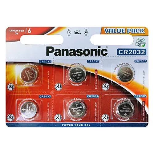 Panasonic CR2032 : lot de 6 piles bouton lithium 3 V