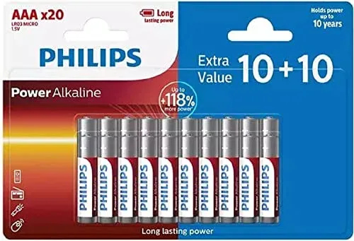 Philips lot de 20 piles alcalines AAA LR03 1,5 V