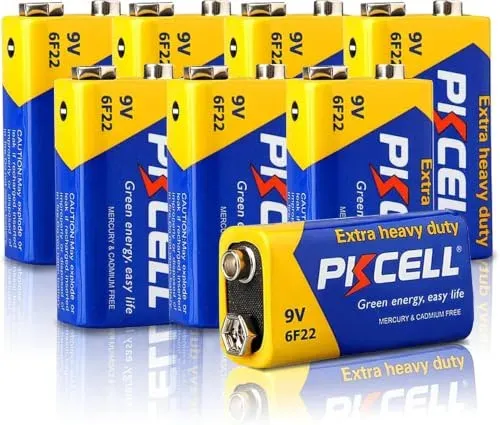 Piles 9 V 6F22 zinc carbone PKCELL, lot de 8