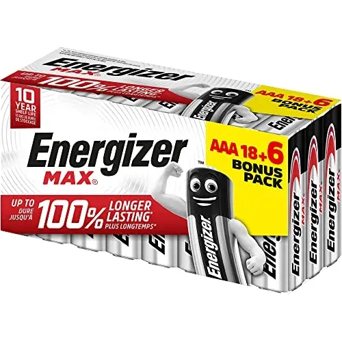 Piles AAA Energizer Max, lot de 18 + 6