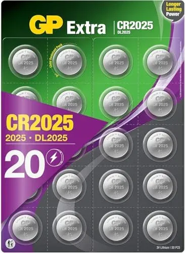 Piles CR2025 GP Extra lithium 3V, lot de 20