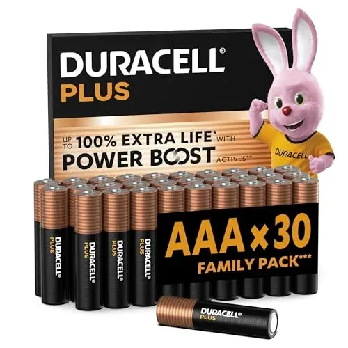 Piles Duracell AAA Plus LR03 lot de 30