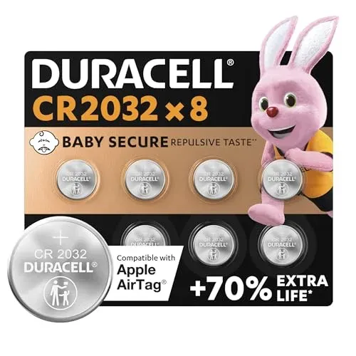 Piles Duracell CR2032 lithium, lot de 8