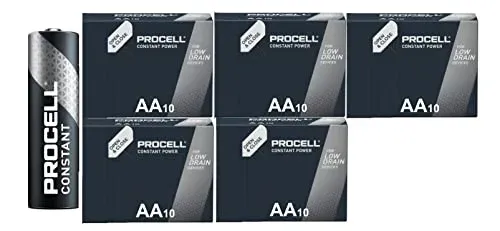 Piles Duracell Procell AA, lot de 50 (5 blisters)
