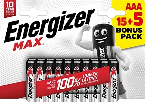 Piles Energizer Max AAA LR03 alcalines, lot BL15+5