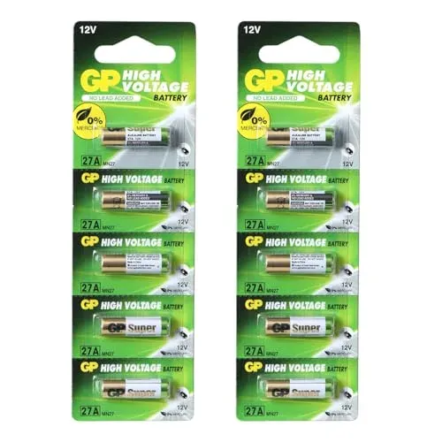 GP 27A : lot de 10 piles alcalines 12 V (A27, MN27)