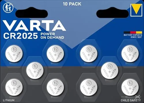 Varta CR2025 : lot de 10 piles bouton lithium 3 V